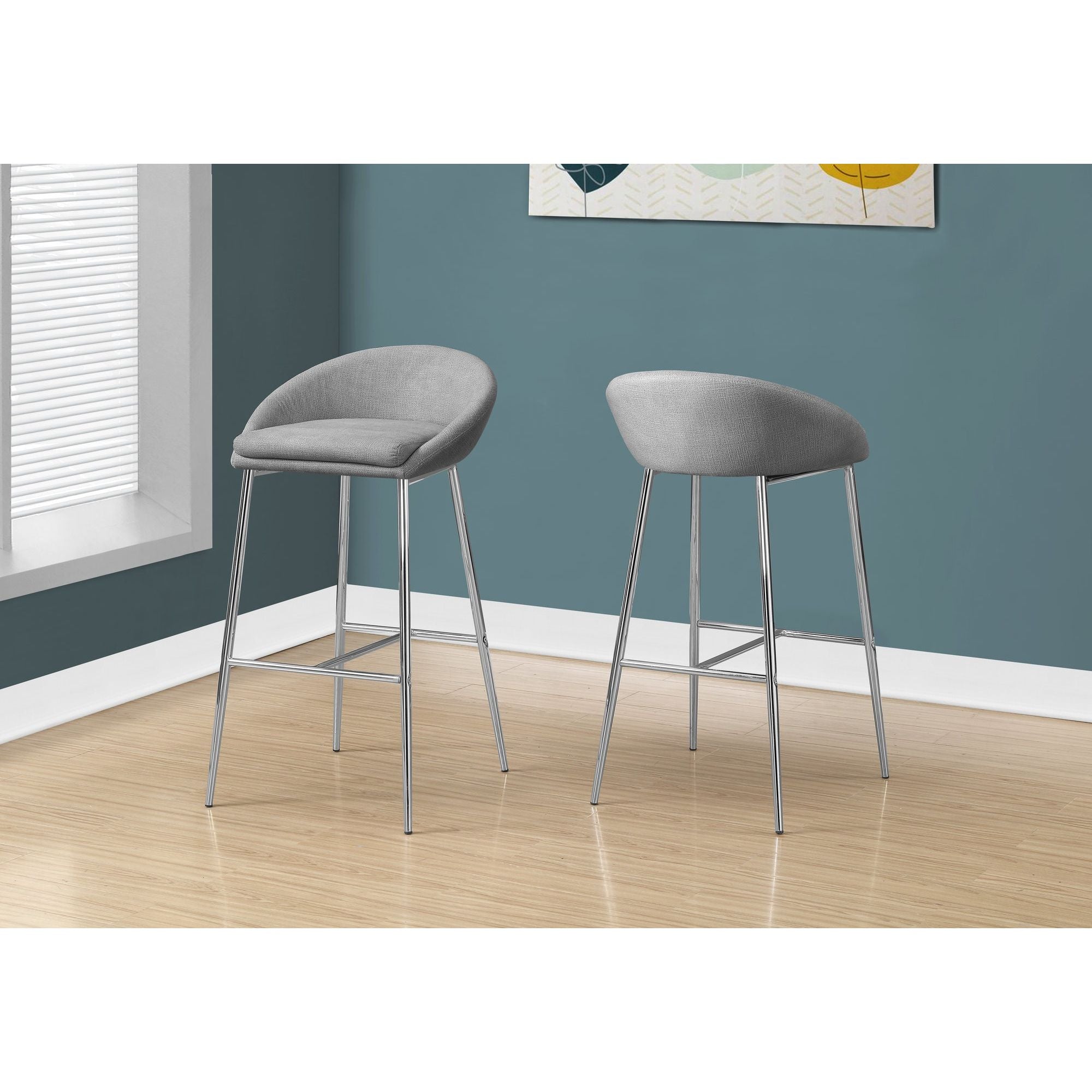 Set of 2 Gray Contemporary Upholstered Barstools with Back 35.75