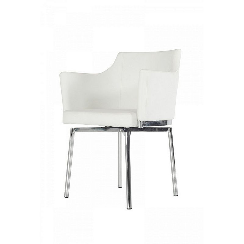 Leatherette Upholstered Swivel Dining Chair with Chrome Metal Legs， White