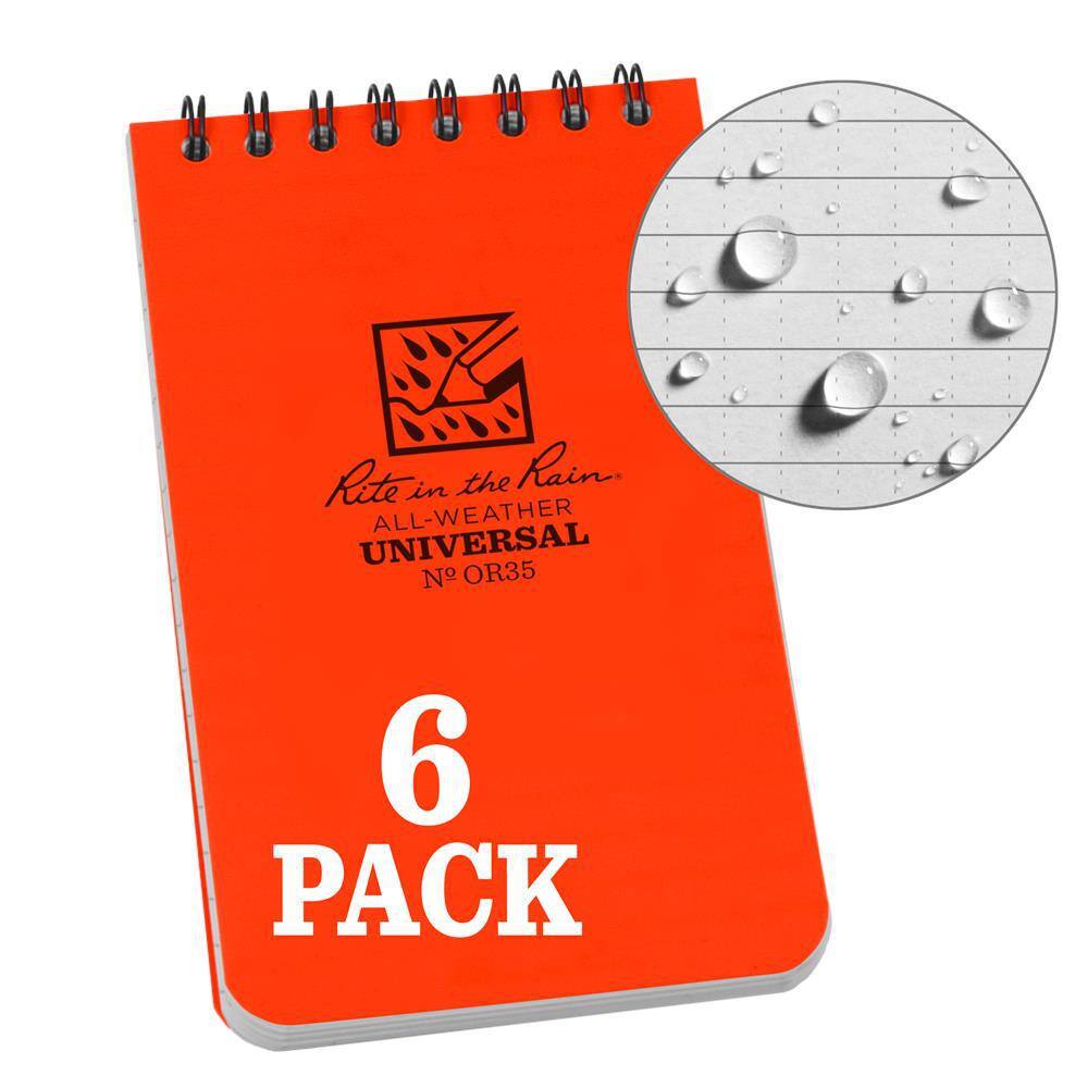 Rite in the Rain Weatherproof 3 in. x 5 in. Top Spiral Notebook Orange Cover (6-Pack) OR35L6