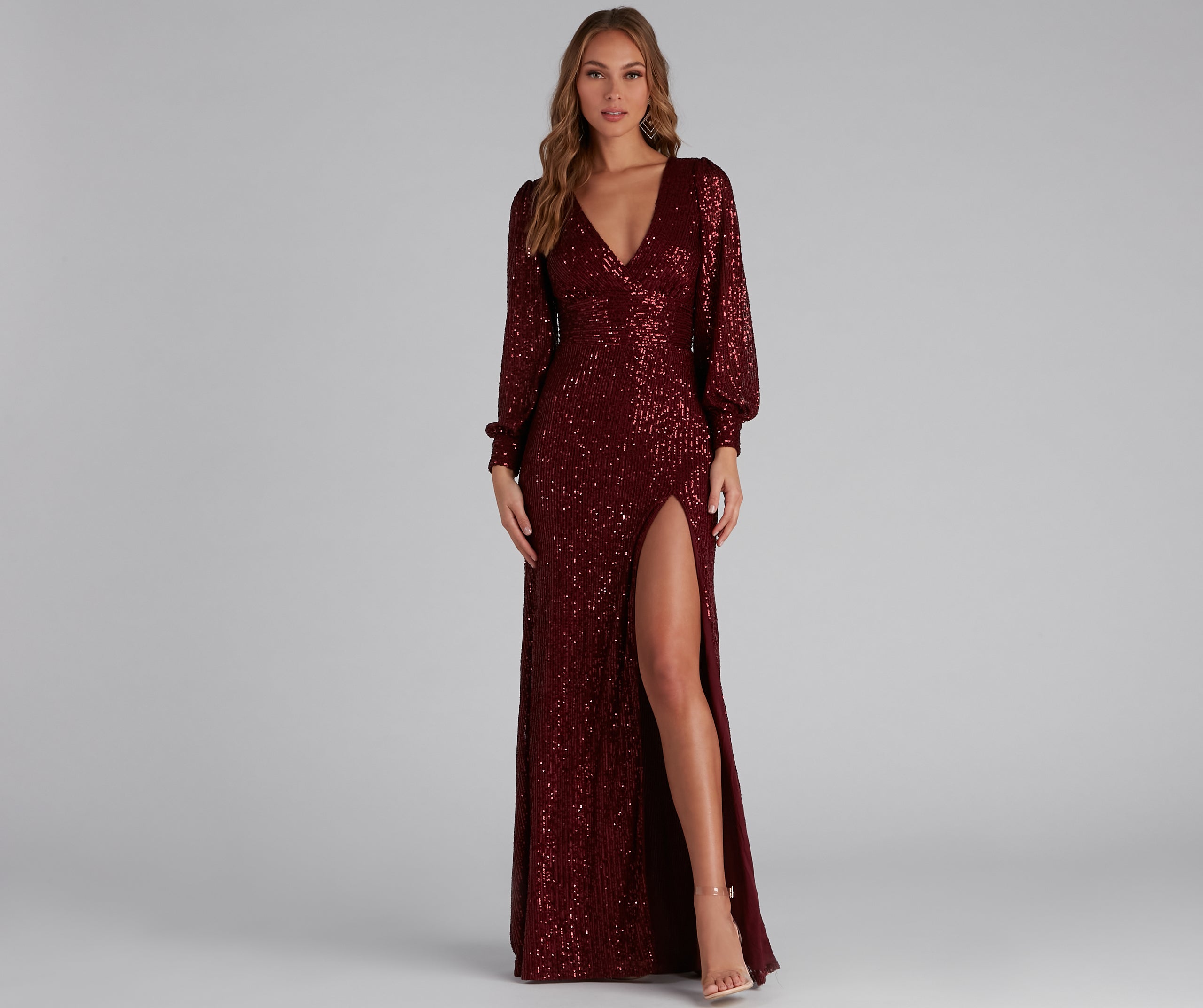 Kaelyn Sequin V-Neck Slit Formal Dress