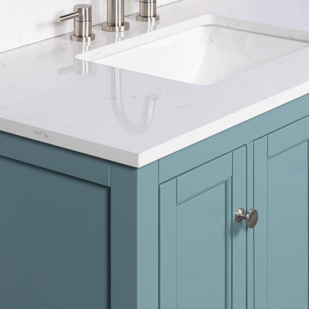 Home Decorators Collection Beverly 43 in. W x 22. D x 35. H Vanity in Aegean Teal with White Engineered Stone Vanity Top 20303-VS43EC-AT