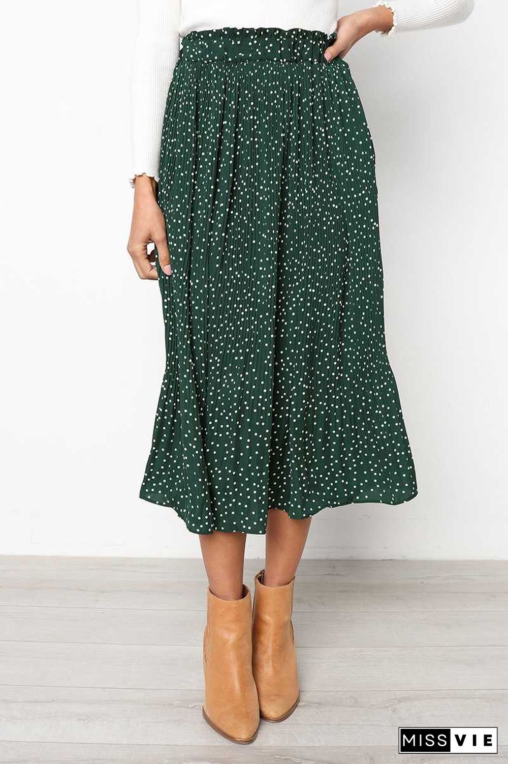 90s Fashion Retro Elastic Waist Paisley Ruffle Midi Skirt