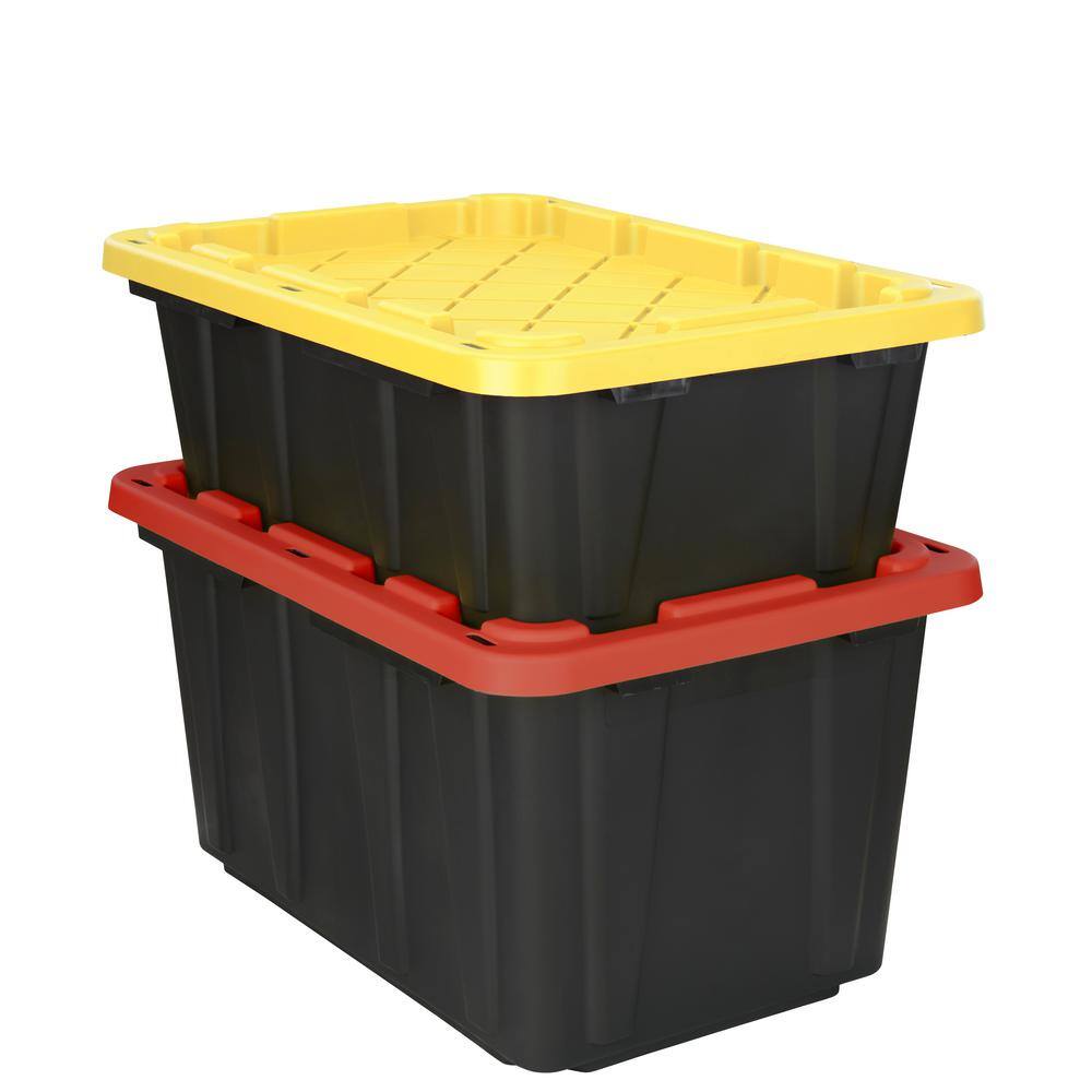 HDX 14 Gal. Tough Storage Tote in Black with Yellow Lid SW111