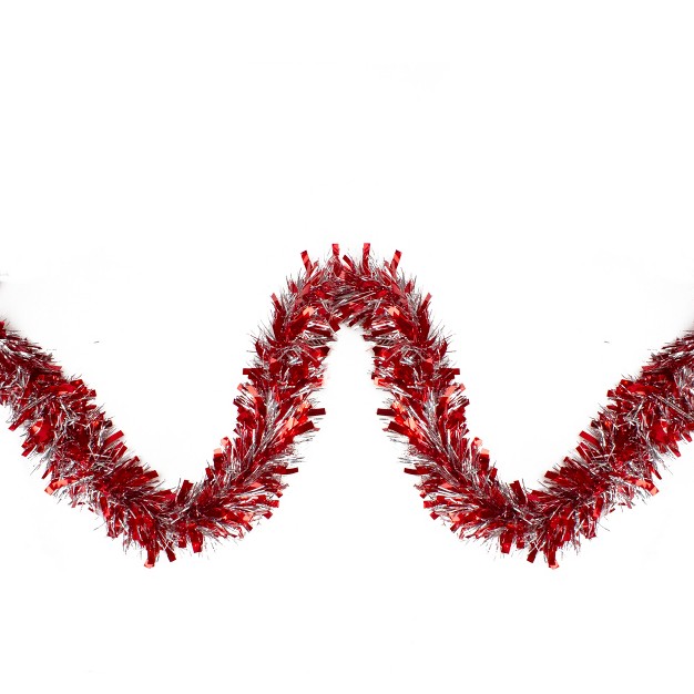 Unlit Red silver Wide Cut Tinsel Christmas Garland