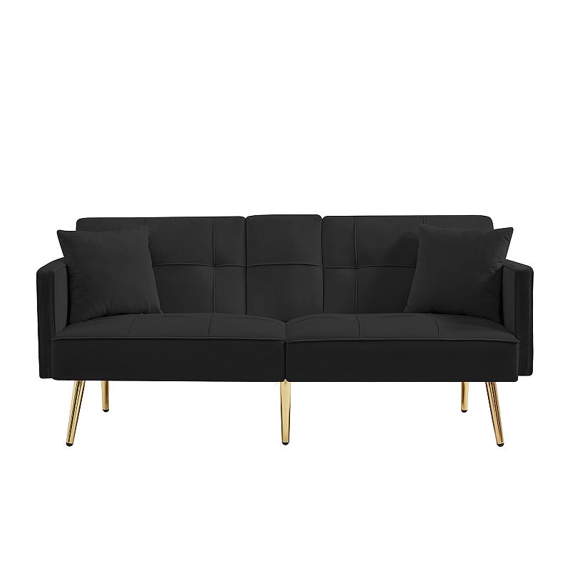 F.c Design Velvet Futon Sofa Bed With Gold Metal Legs - Luxurious And Versatile Seating Solution