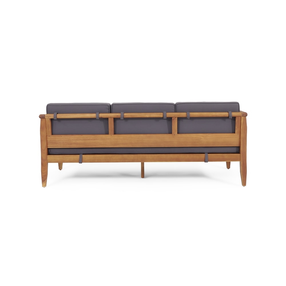 Aston Outdoor Outdoor Acacia Wood 3 Seater Sofa Chat Set with Ottoman by Christopher Knight Home