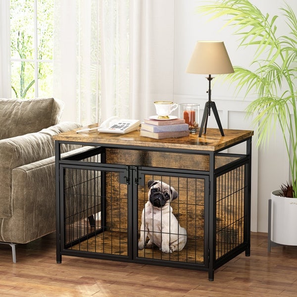 Furniture Style Dog Crate End Table， Pet Kennels Three Doors Dog House Indoor Use for Small Dogs