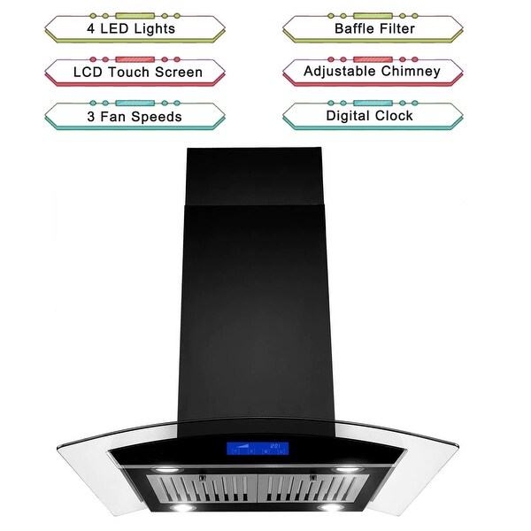 30 in. 700 CFM Ducted Wall Mounted Range Hood in Black with 4 LED Lights