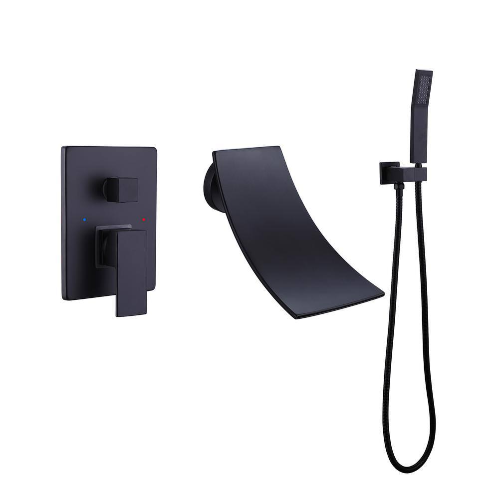 Tomfaucet Single-Handle Wall Mount Roman Tub Faucet with Hand Shower in Matte Black TFB1088MB