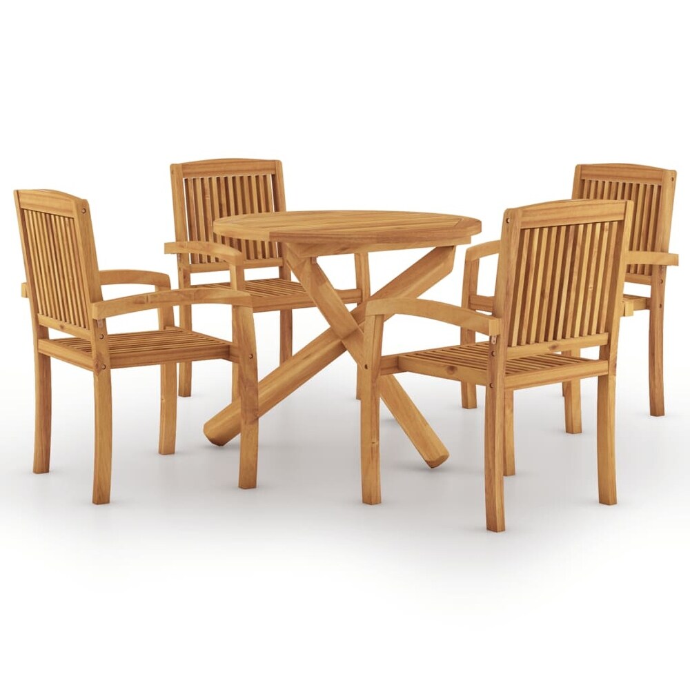 vidaXL Solid Wood Teak Patio Dining Set 5 Piece Seat  35.4\