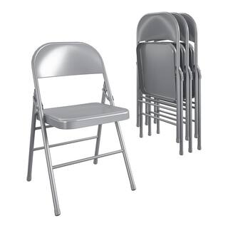 Cosco Bridgeport XL All-Steel Commercial Folding Chair 300 lb. Weight Rating Triple Brace Gray 4-Pack 60915GY4BP