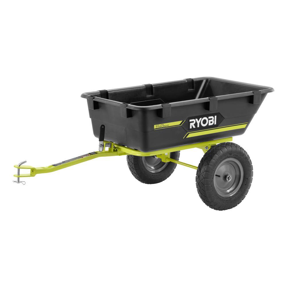 RYOBI 500 lb. 7.5 cu. ft. Tow-Behind Utility Dump Cart with Universal Hitch for Riding Mower Lawn Tractor  Zero Turn Mower ACRM025