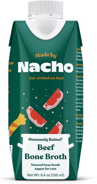 Made by Nacho Humanely-Raised Beef Bone Broth Wet Cat Food Topper， 8.4-oz tetra， case of 12