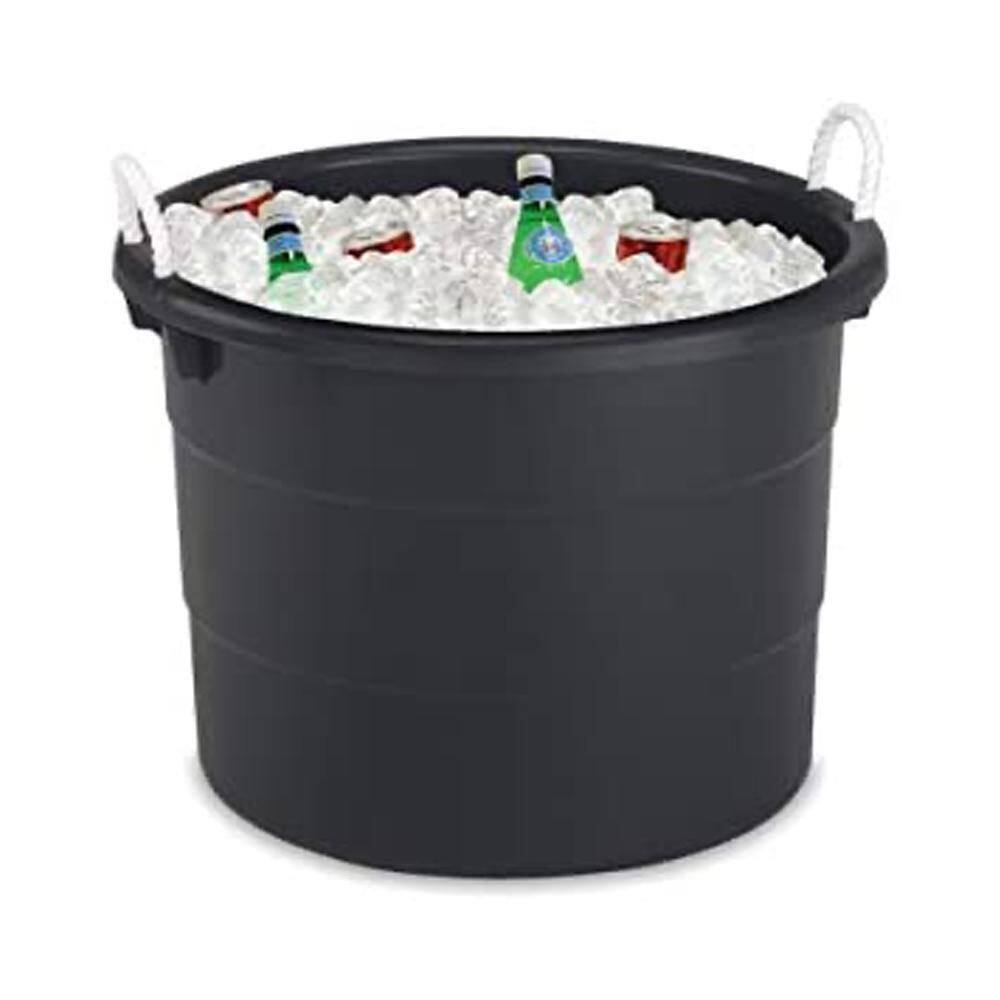 HOMZ 18 Gal. Black Plastic Utility Storage Bucket Tub with Rope Handles (4-Pack) 2 x 0402BKDC.02