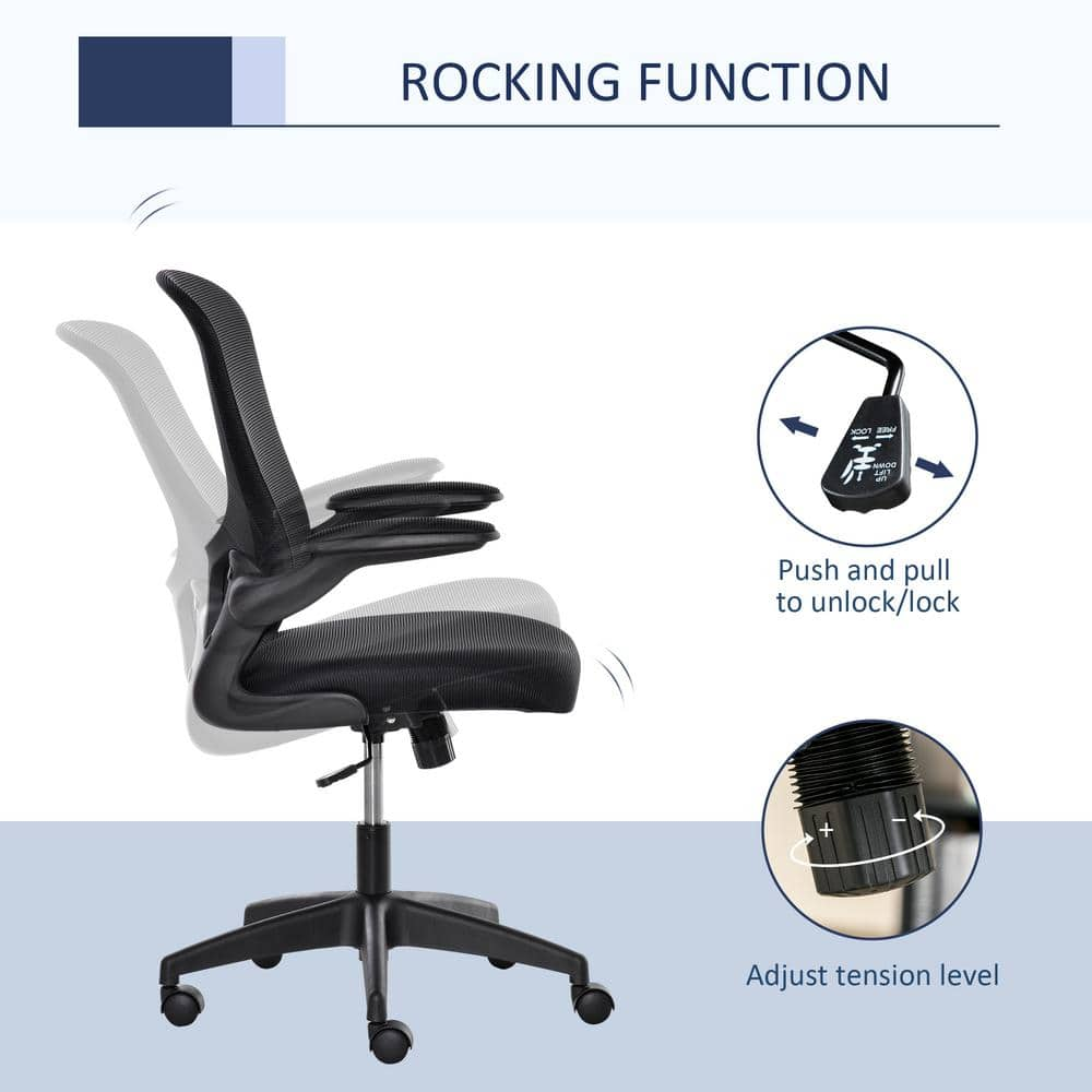 Vinsetto Black, Mesh Home Office Chair Mid Back Ergonomic Computer Task Chair with Lumbar Back Support, Adjustable Height 921-405V80