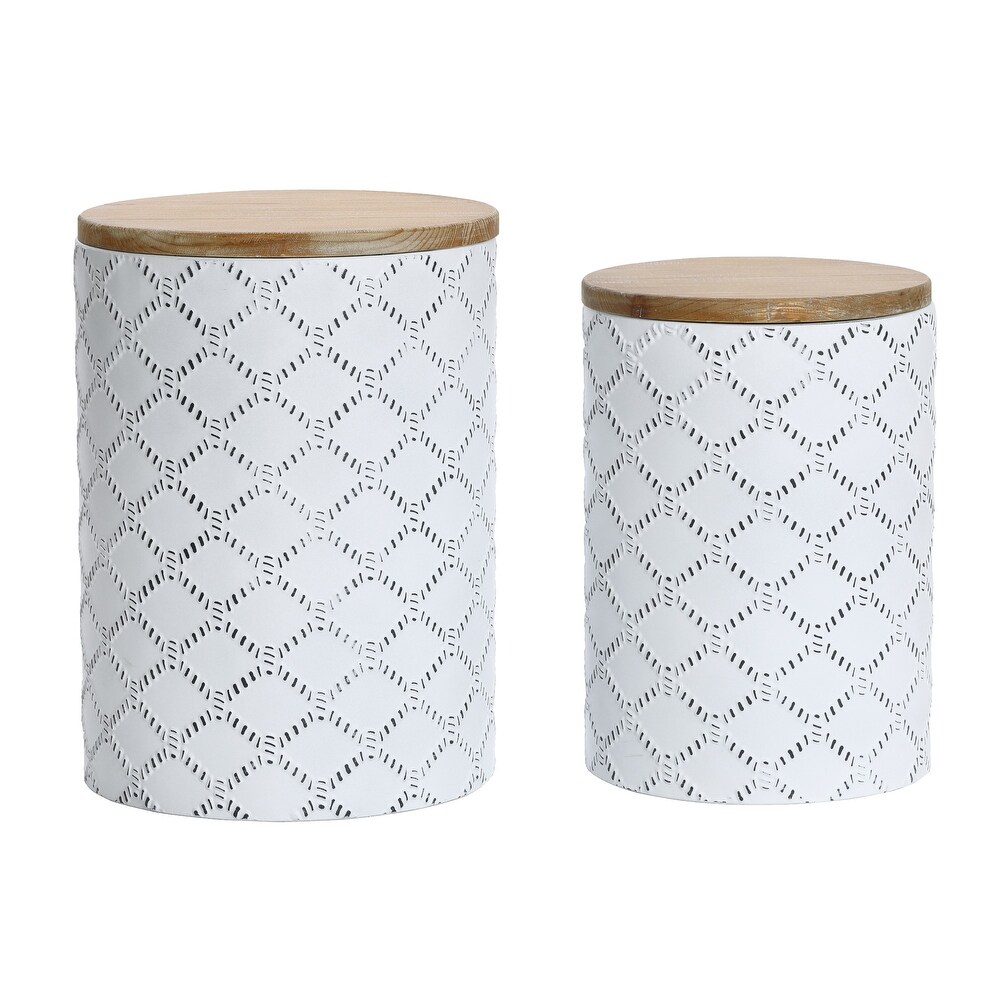 Set of 2 Metal Round Side and End Tables with Enclosed Storage