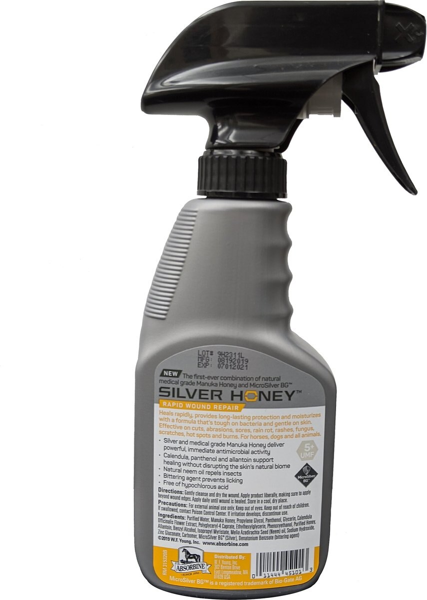 Silver Honey Rapid Wound Repair Antimicrobial Horse Spray Gel， 8-oz bottle