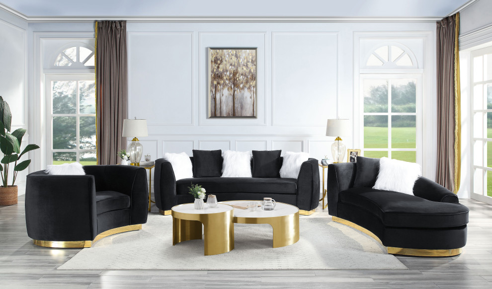 ACME Achelle Chaise With 2 Pillows  Black Velvet   Contemporary   Indoor Chaise Lounge Chairs   by Acme Furniture  Houzz