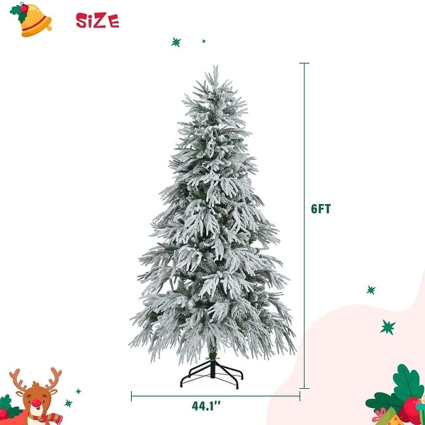 4FT/6FT/7.5FT PreLit Spruce Snow Flocked Christmas Tree Set with 8 LED Flashing Modes