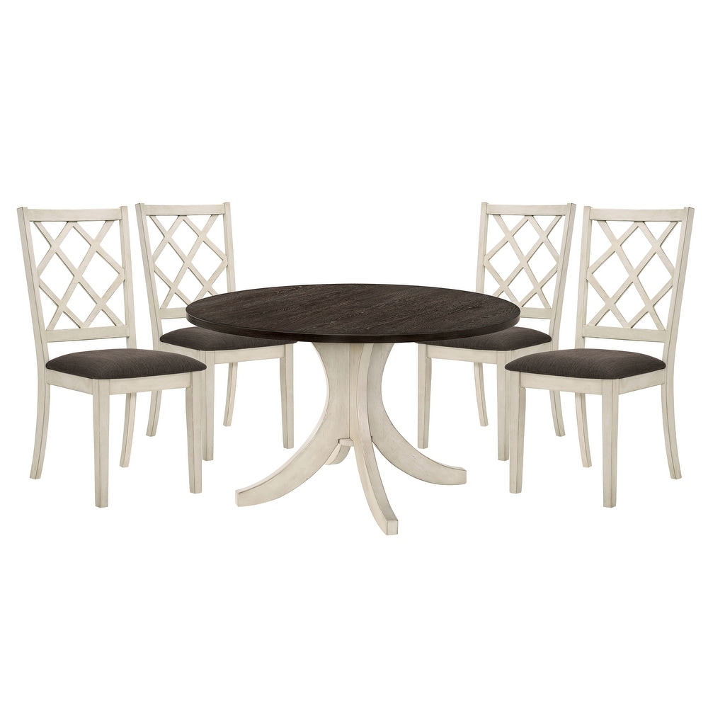 Joyfair Transitional White Solid Wood 5 Piece Dining Table Set by Furniture of America