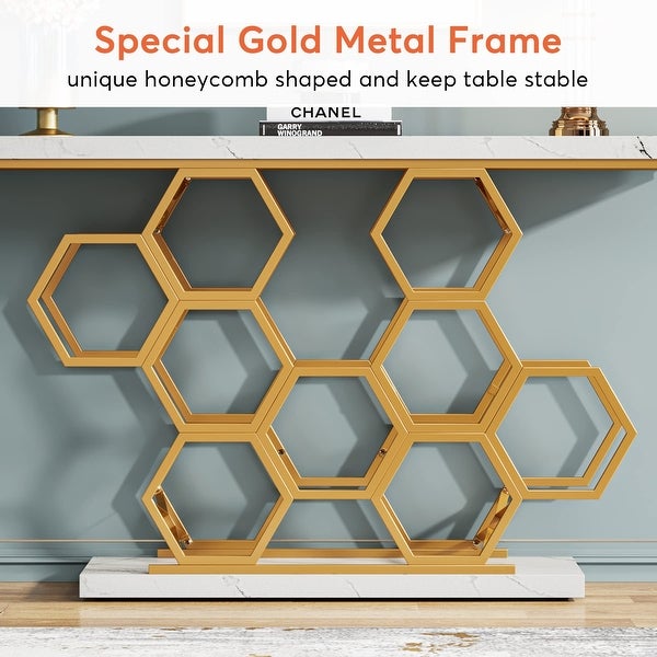 55.1 Inch Gold Console Table for Entryway Hallway