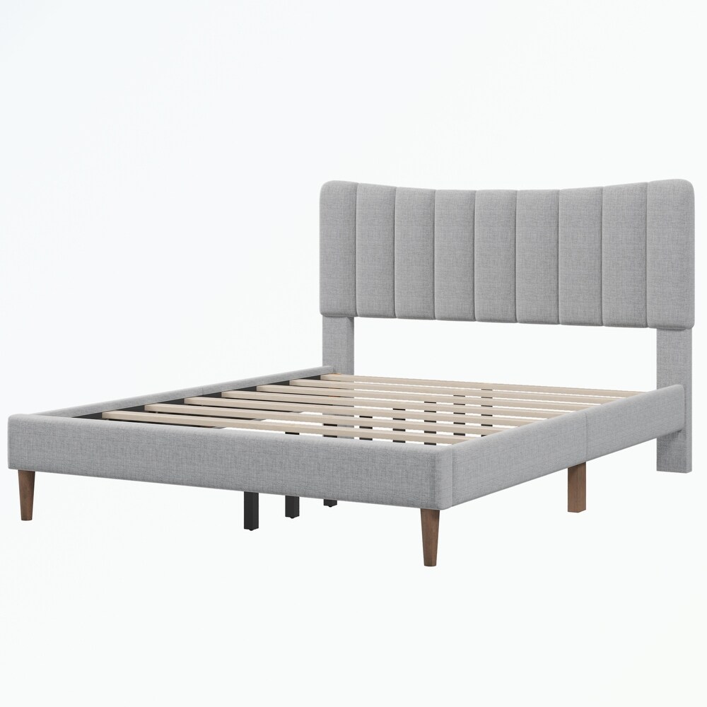 Platform Bed Frame with Vertical Channel Tufted Headboard