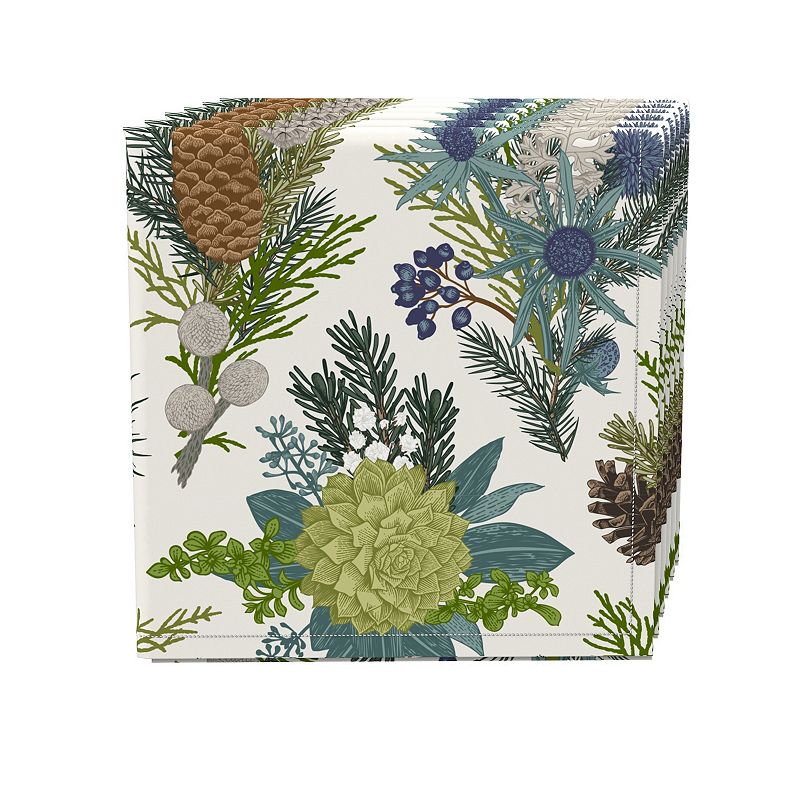 Napkin Set， 100% Polyester， Set of 4， 18x18， Winter Floral