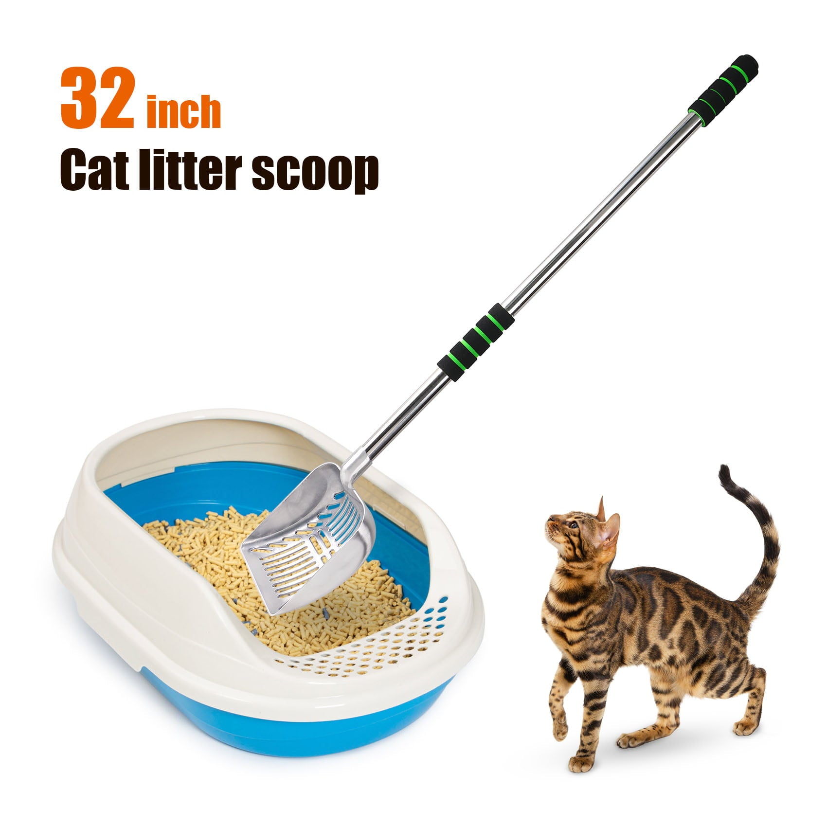 PONATIA Cat Litter Scoop，Detachable Stainless Steel Non-Stick with Foam Padded Grip Handle，No Bending Back Heavy Duty Kitty Litter Scooper