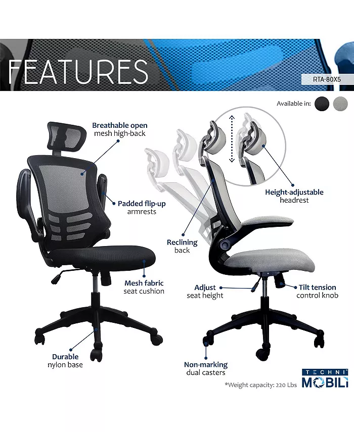 RTA Products Techni Mobili Modern High-Back Mesh Executive Office Chair