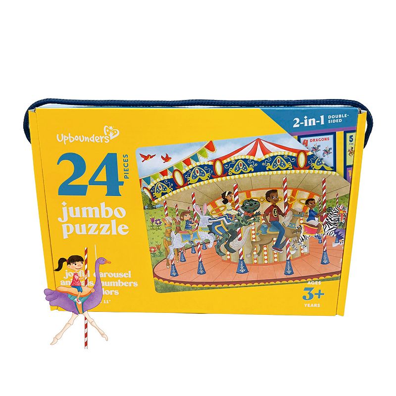 Upbounders Joyful Carousel Animals， Numbers and Colors Double Sided 24-Piece Puzzle