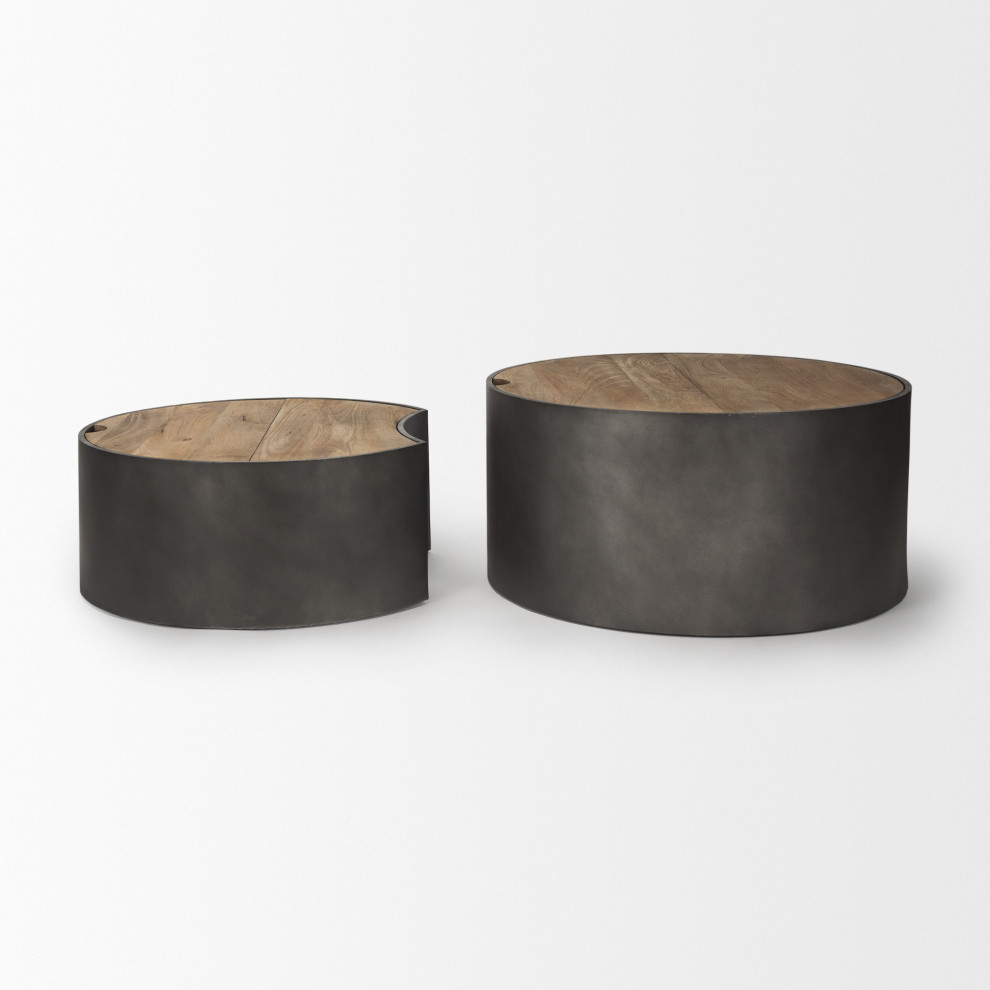 Eclipse Gray Metal Base With Brown Solid Wood Top Round Nested Coffee Tables   Modern   Coffee Tables   by Mercana  Houzz