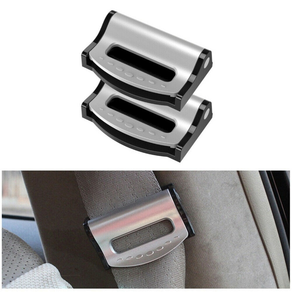 2pcs Adjustable Car Safety Seat Belt Holder Stopper Buckle Clip (Silver)