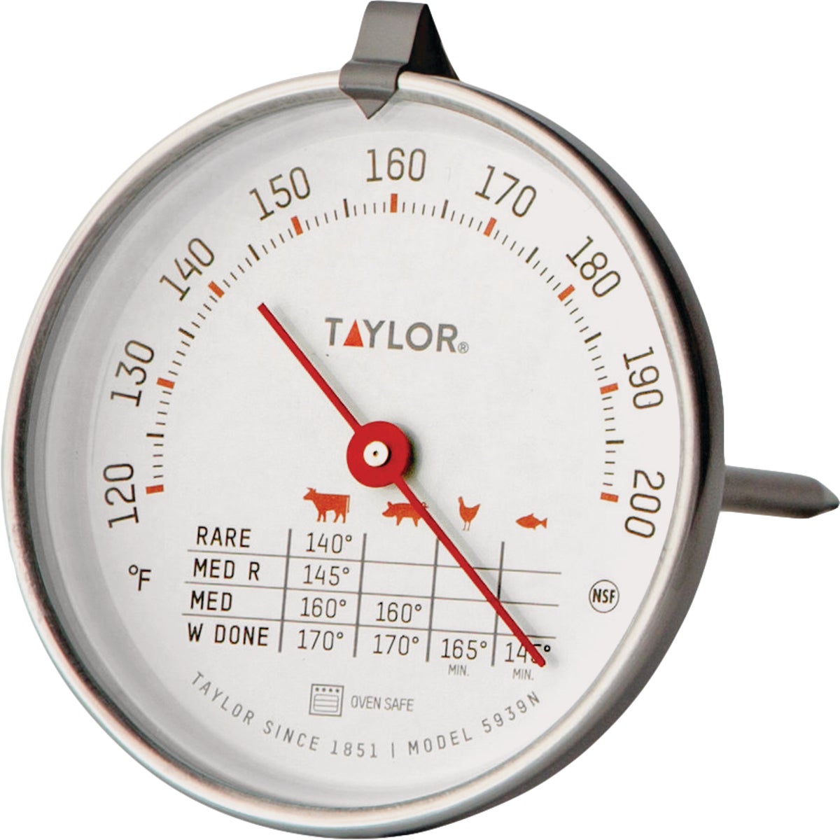 Taylor Meat Kitchen Thermometer 5-1 2 In. Probe 2-3 4 In. Dial