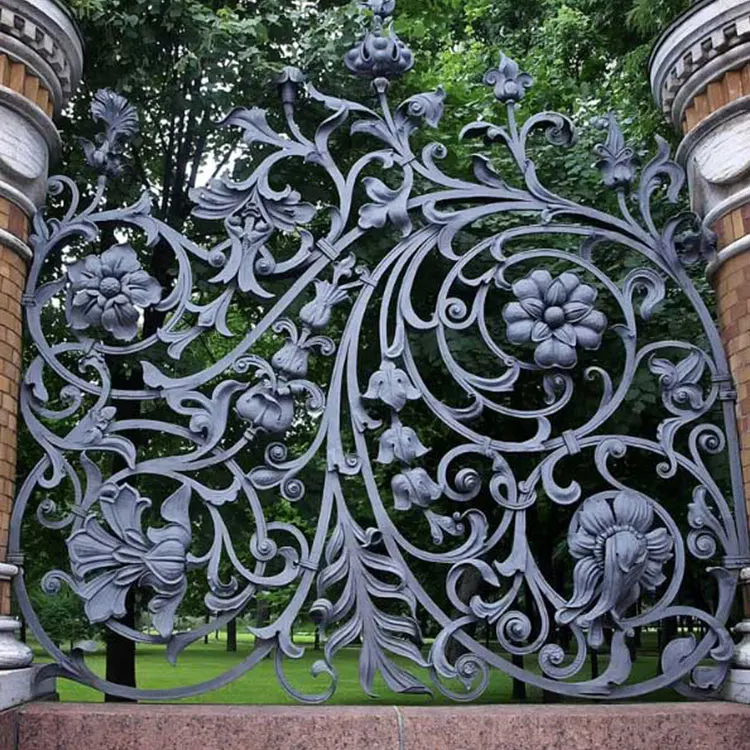 Outdoor Garden Wrought Iron Fence with Flower Main Gate