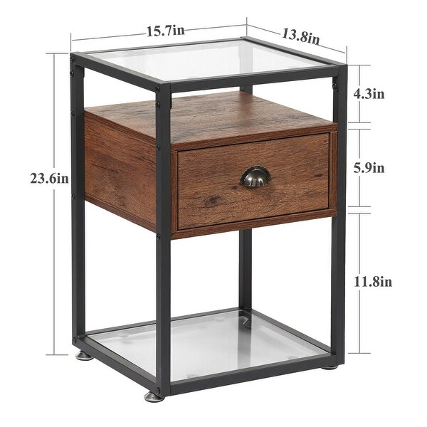 Javlergo Modern Tempered Glass Nightstand with 1-Drawer and Storage Shelf - - 36035559