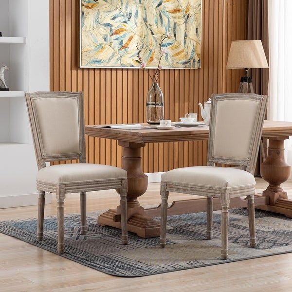 38.58 Inch French Dining Chair with Wooden Legs Upholstered High Back of Dining Room(Set of 2)