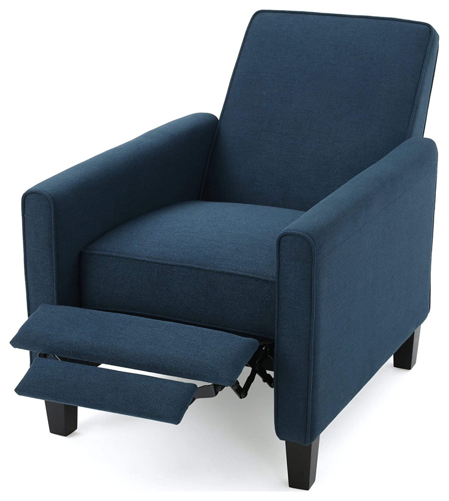 Contemporary Recliner  Low Profile Design With Padded Seat and Piped Edges  Blue   Transitional   Recliner Chairs   by Declusia  Houzz