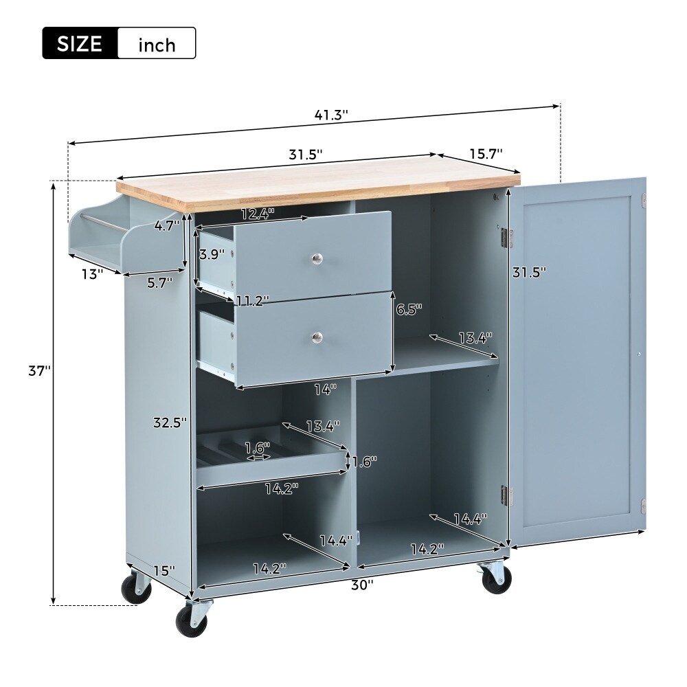 Kitchen Island on 4 Wheels with Adjustable shelves 2 Drawers