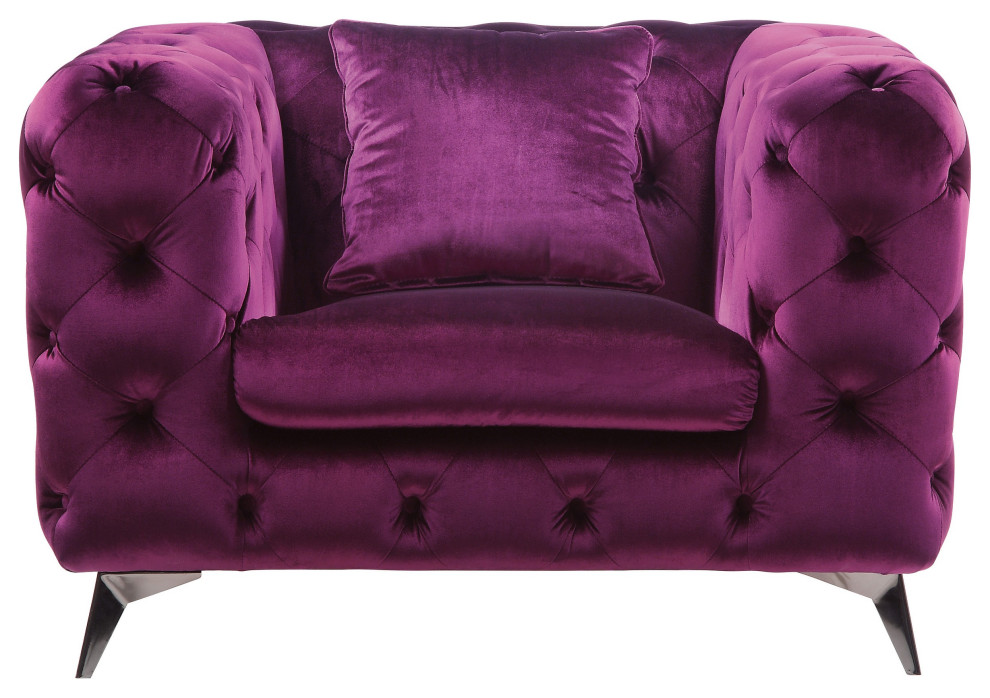 Benzara BM221420 Chesterfield Fabric Chair With Track Arms  ampMetal Legs  Purple   Contemporary   Armchairs And Accent Chairs   by Uber Bazaar  Houzz