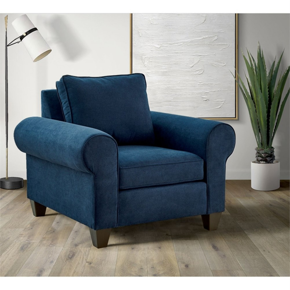 Picket House Furnishings Sole 42 quotW Wood  ampFabric Accent Chair in Jessie Navy   Contemporary   Armchairs And Accent Chairs   by Homesquare  Houzz