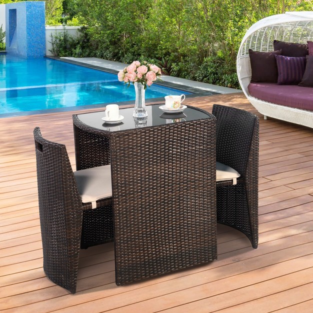 Costway 3 Pcs Cushioned Outdoor Wicker Patio Set Garden Lawn Sofa Furniture Seat Brown No Assembly