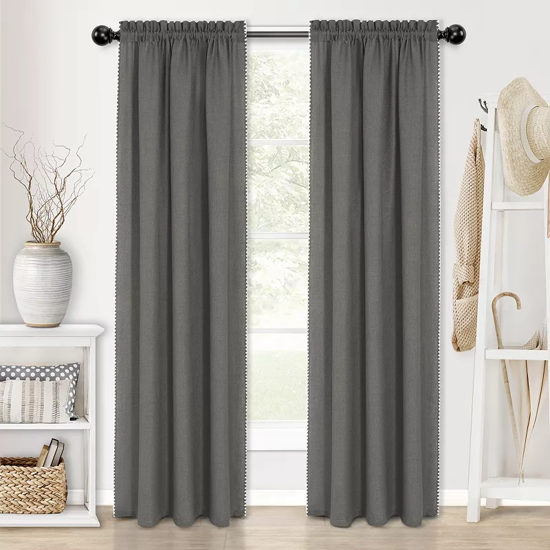 Kate Aurora Complete Coastal Hamptons Living Rod Pocket Textured Semi Sheer 3 Piece Window Curtain and Valance Set