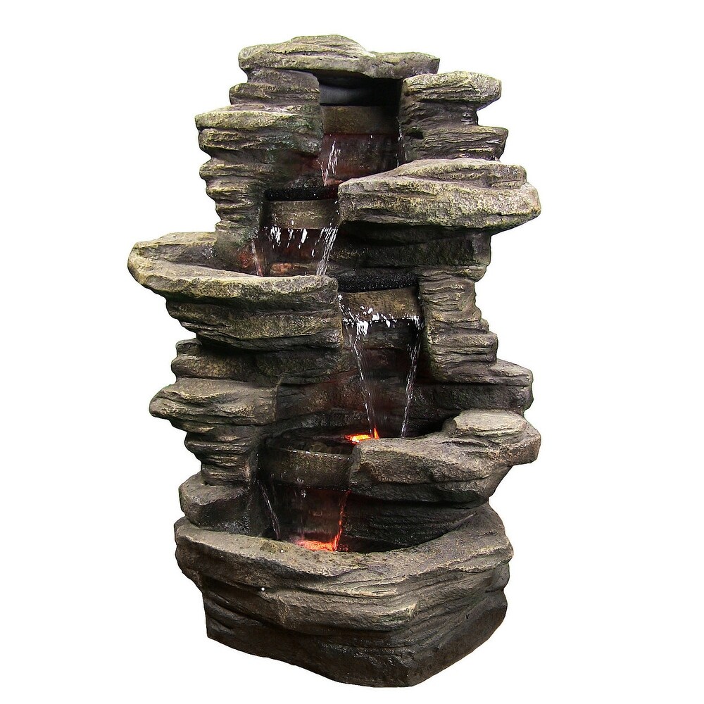 Stacked Shale Outdoor Water Fountain Backyard Feature w/ LEDs   38\