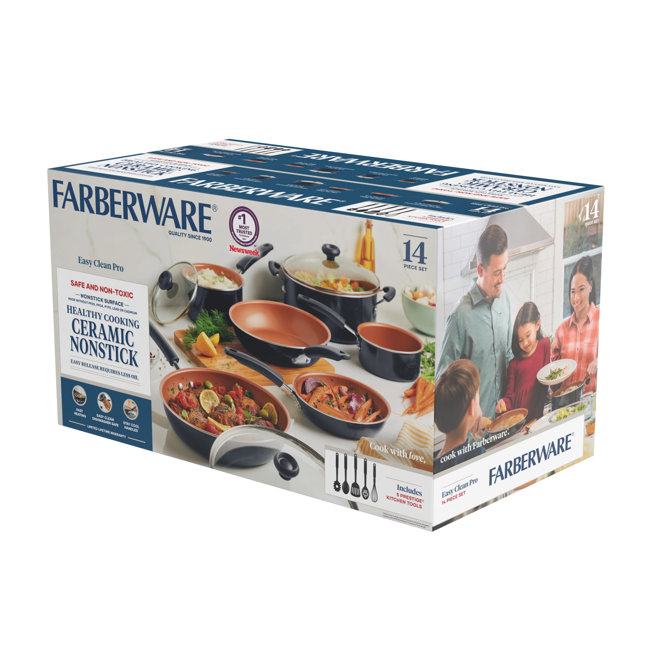 Farberware 14-Piece Easy Clean Pro Ceramic Nonstick Cookware Set, Black