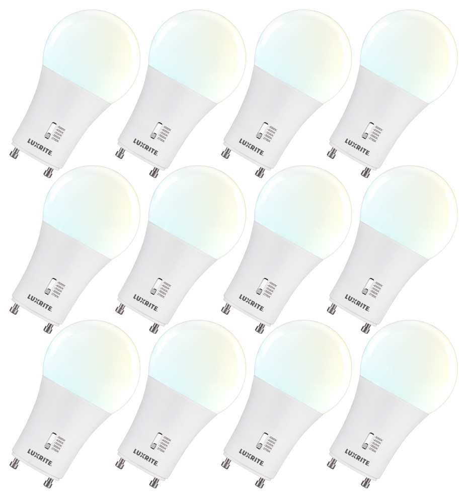 Luxrite A19 GU24 LED Bulb 5CCT Dimmable 800LM 9W Damp Rated 12 Pack   Outdoor Flood And Spot Lights   by Luxrite  Houzz