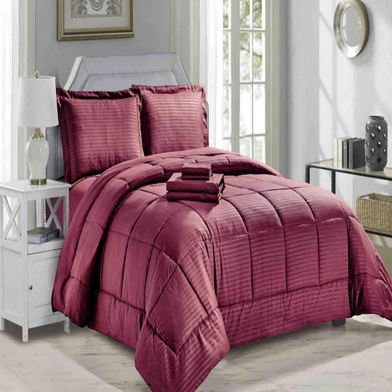 Embossed 8-Pieces Stripe All Season Ultra Soft High Quality Microplush Comforter Set