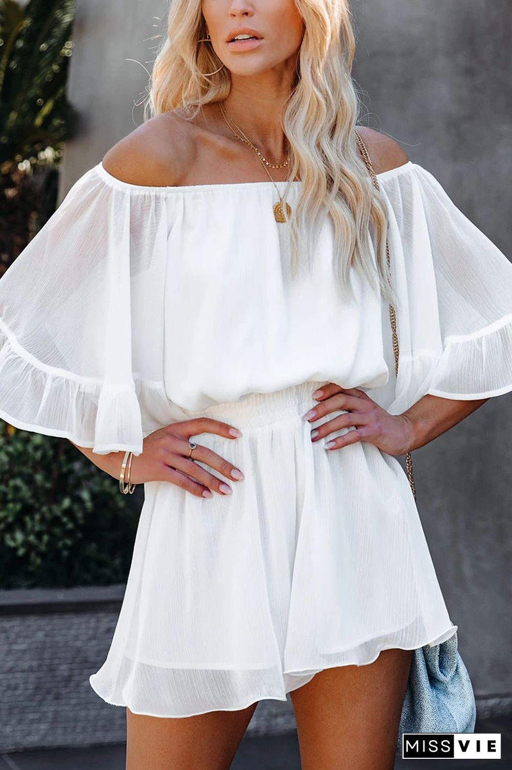 KarliDress Definitely Demure Off The Shoulder Chiffon Romper P12498