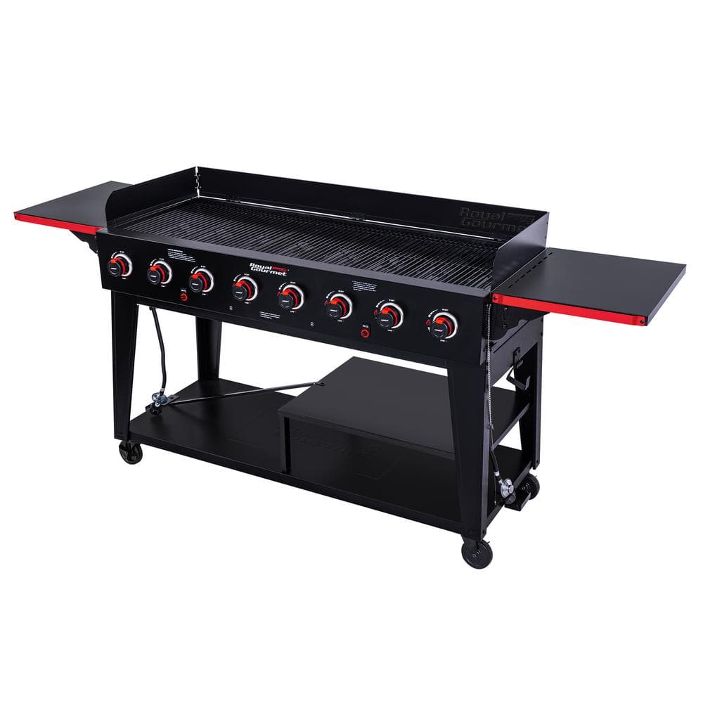 Royal Gourmet 8-Burner Event Propane Gas Grill with 2 Folding Side Tables in Black GB8003