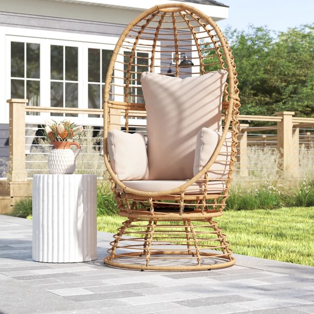 Barton Outdoor Rattan Wicker Swivel Basket Egg Chair Lounge Chair With Cushion Beige