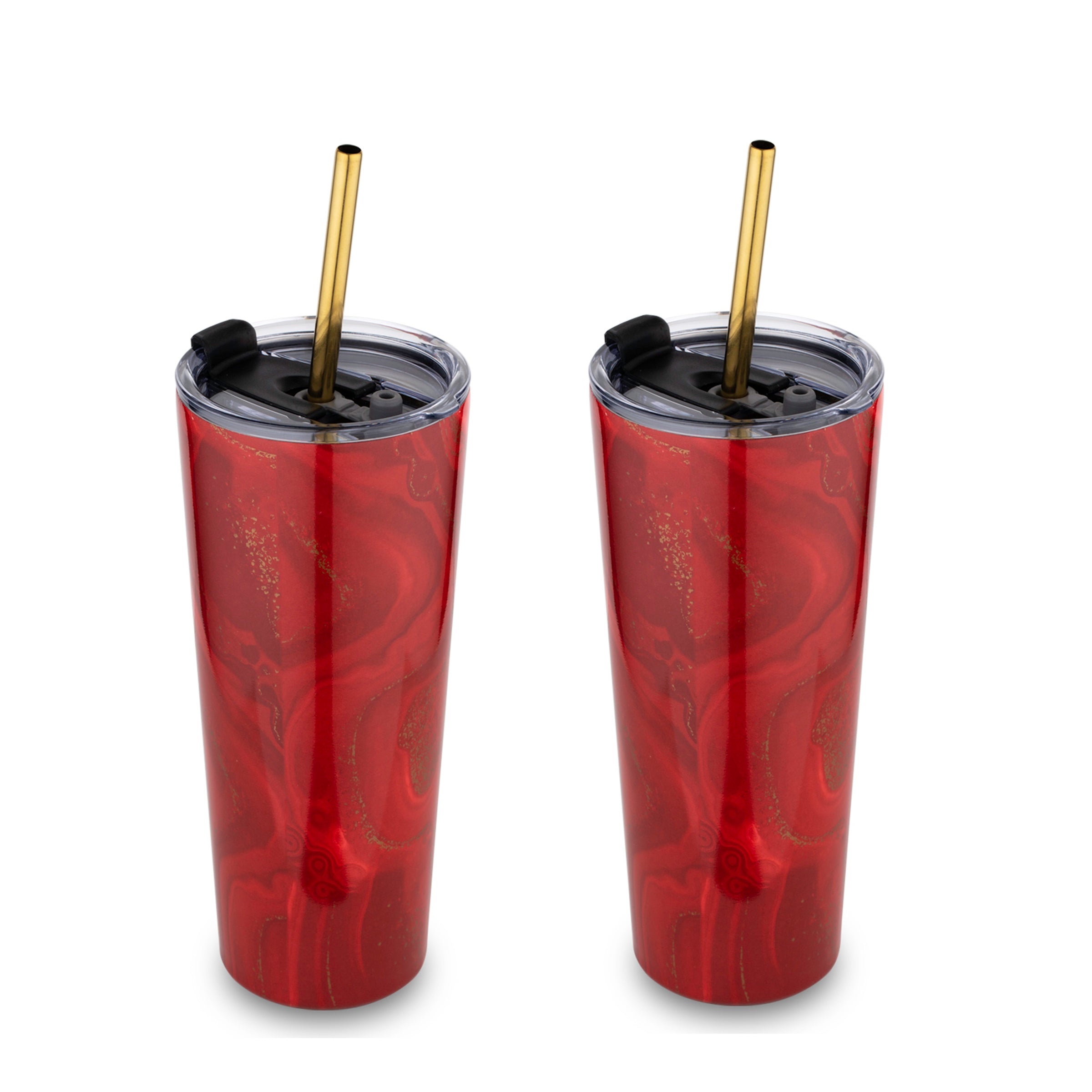 24 Oz Red Geo Insulated Tumblers, Set Of 2